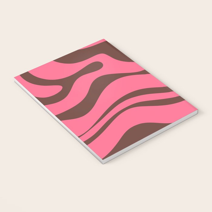 Modern Retro Liquid Swirl Abstract Pattern in Eclectic Pink and Brown Notebook Gallery Image 3