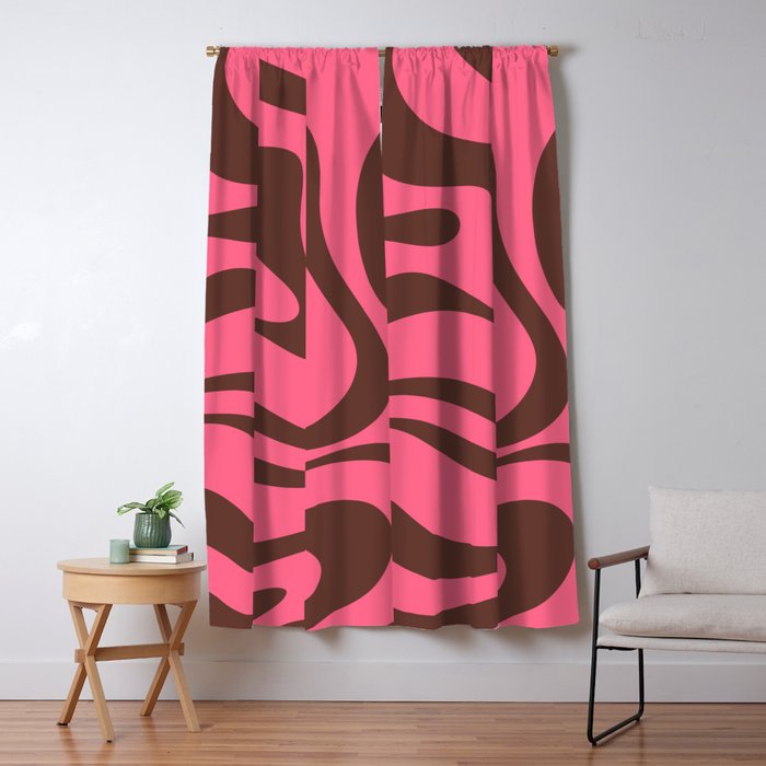 Modern Retro Liquid Swirl Abstract Pattern in Eclectic Pink and Brown Window Curtain Gallery Image 5