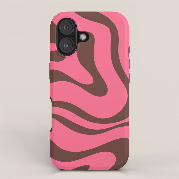 Modern Retro Liquid Swirl Abstract Pattern in Eclectic Pink and Brown iPhone Case Gallery Image 1