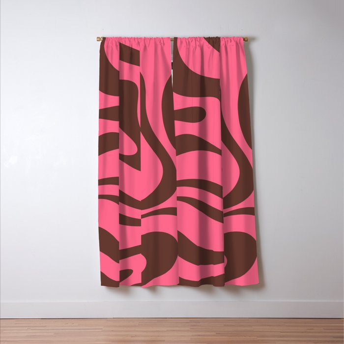Modern Retro Liquid Swirl Abstract Pattern in Eclectic Pink and Brown Window Curtain Gallery Image 3