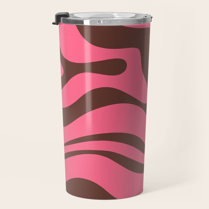 Modern Retro Liquid Swirl Abstract Pattern in Eclectic Pink and Brown Travel Mug Gallery Image 3