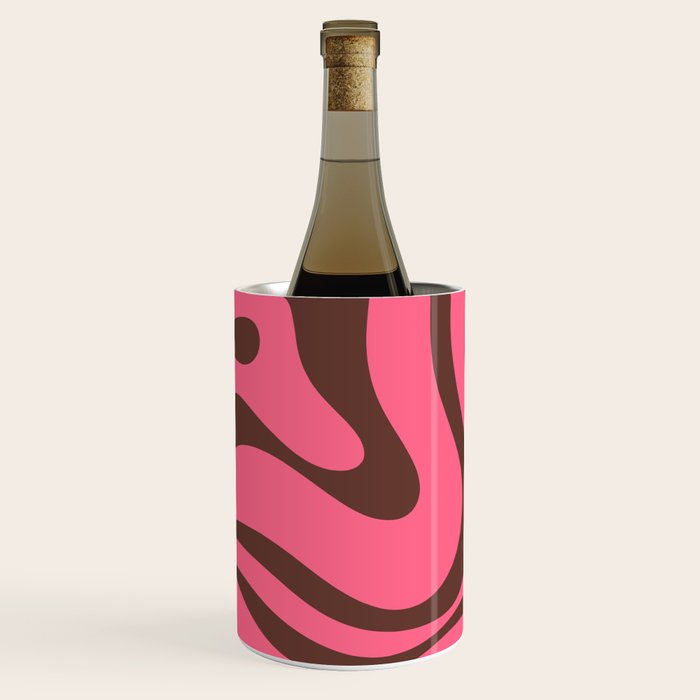 Modern Retro Liquid Swirl Abstract Pattern in Eclectic Pink and Brown Wine Chiller Gallery Image 1