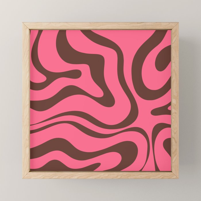 Modern Retro Liquid Swirl Abstract Pattern in Eclectic Pink and Brown Mini Art Print Gallery Image 1