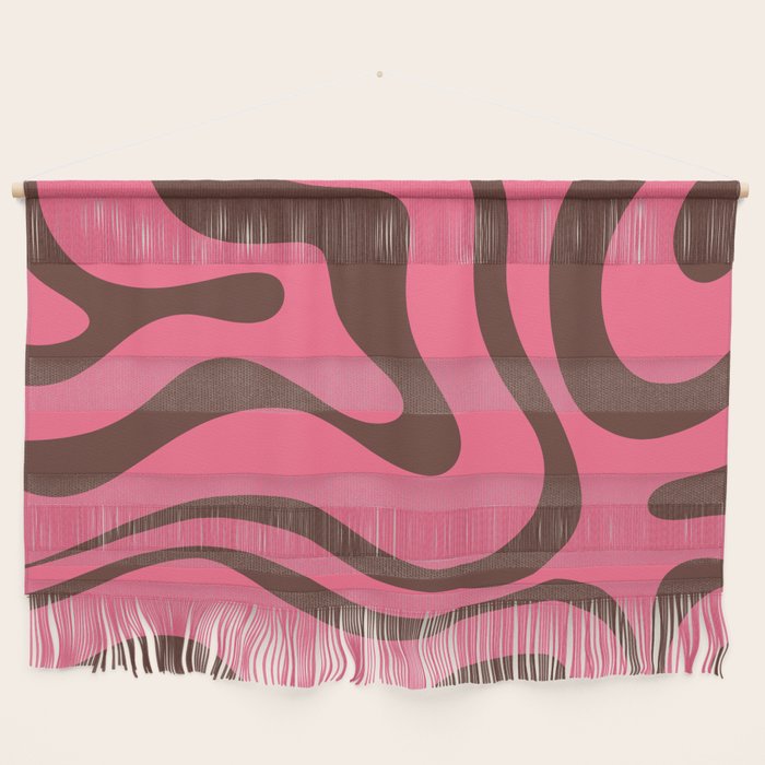 Modern Retro Liquid Swirl Abstract Pattern in Eclectic Pink and Brown Wall Hanging Gallery Image 1