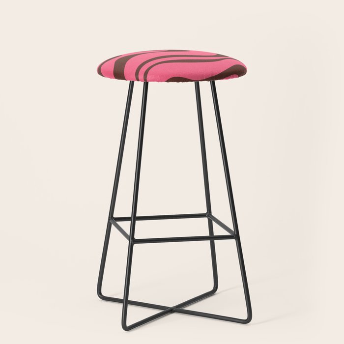 Modern Retro Liquid Swirl Abstract Pattern in Eclectic Pink and Brown Stool Gallery Image 1