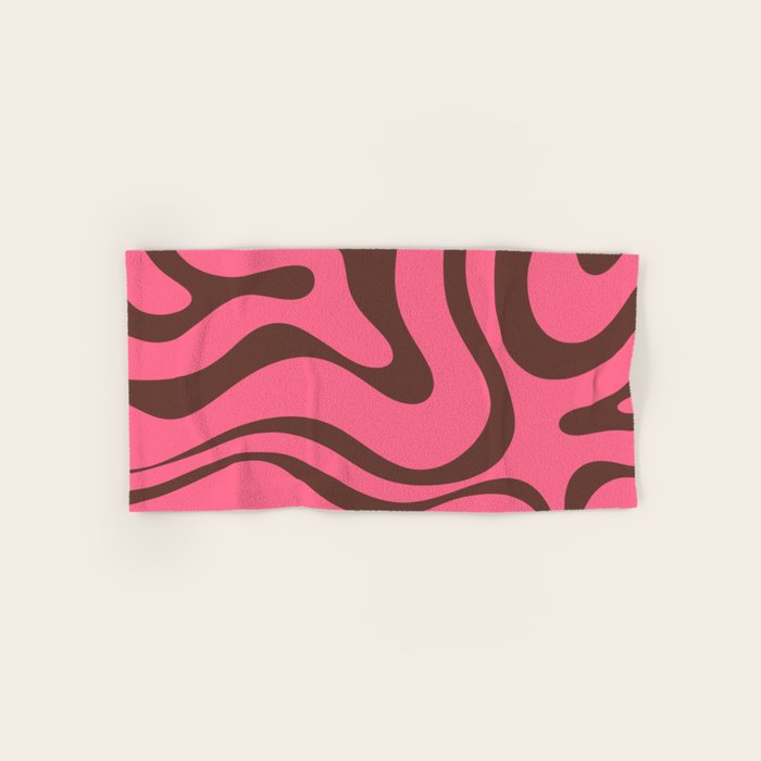Modern Retro Liquid Swirl Abstract Pattern in Eclectic Pink and Brown Bath Towel Gallery Image 1