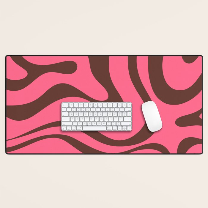 Modern Retro Liquid Swirl Abstract Pattern in Eclectic Pink and Brown Desk Mat Gallery Image 1