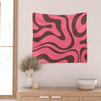 Modern Retro Liquid Swirl Abstract Pattern in Eclectic Pink and Brown Wall Tapestry Gallery Image 2