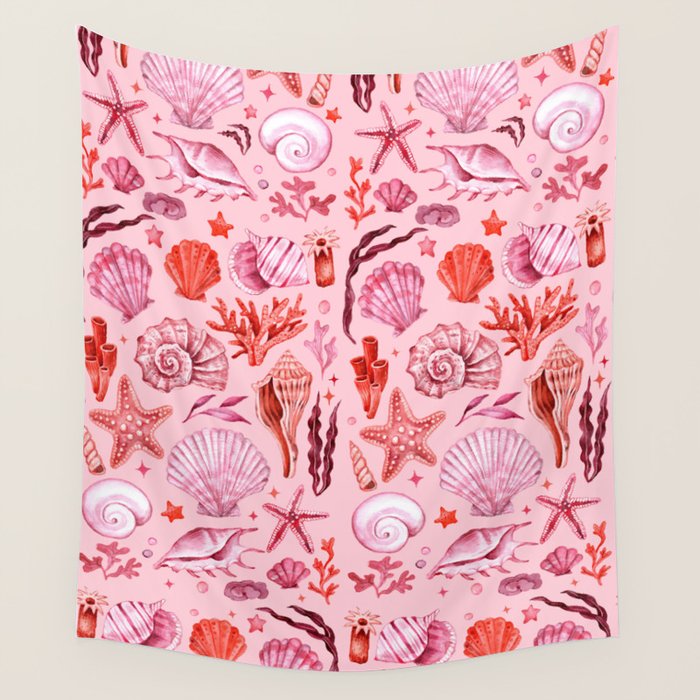 Girly Seashells Party Wall Tapestry Gallery Image 1
