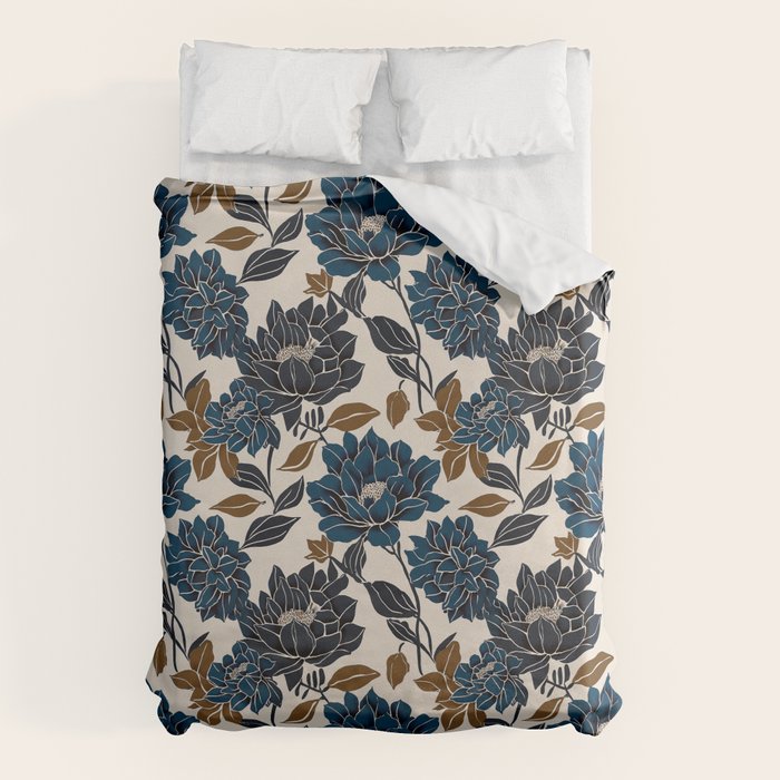 Modern Navy Floral Elegance Duvet Cover Gallery Image 6