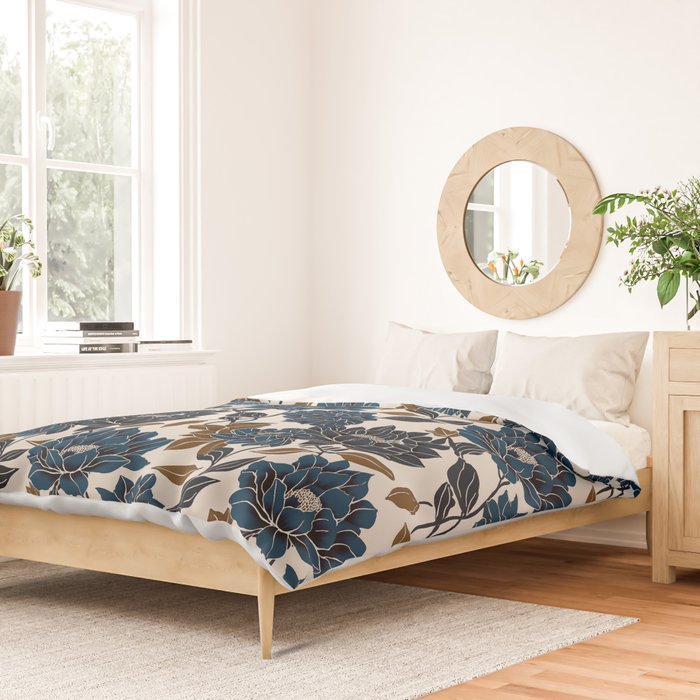 Modern Navy Floral Elegance Duvet Cover Gallery Image 2