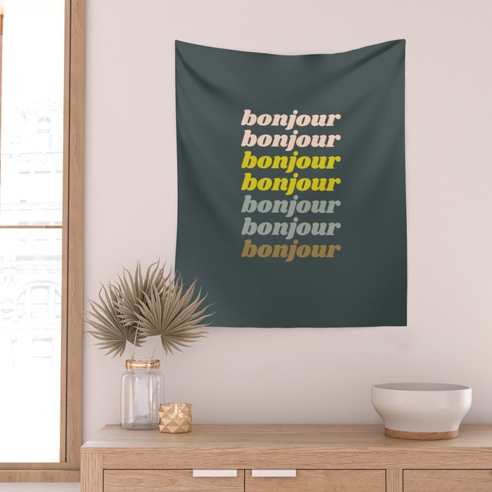 Bonjour in Pretty Pastels Wall Tapestry Gallery Image 2