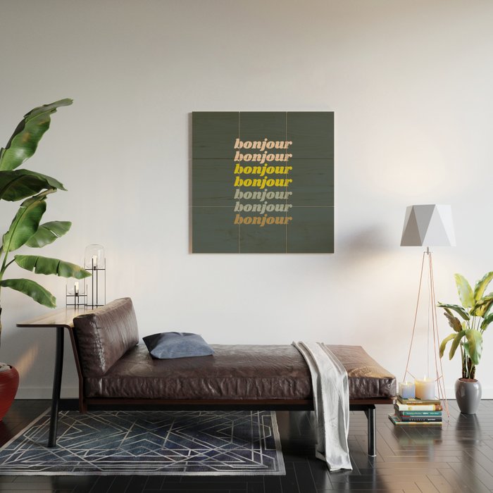 Bonjour in Pretty Pastels Wood Wall Art Gallery Image 2
