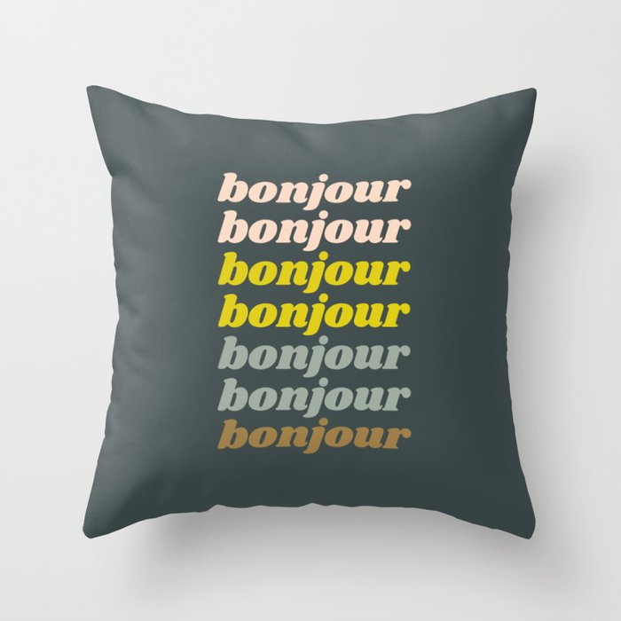 Bonjour in Pretty Pastels Throw Pillow Gallery Image 1