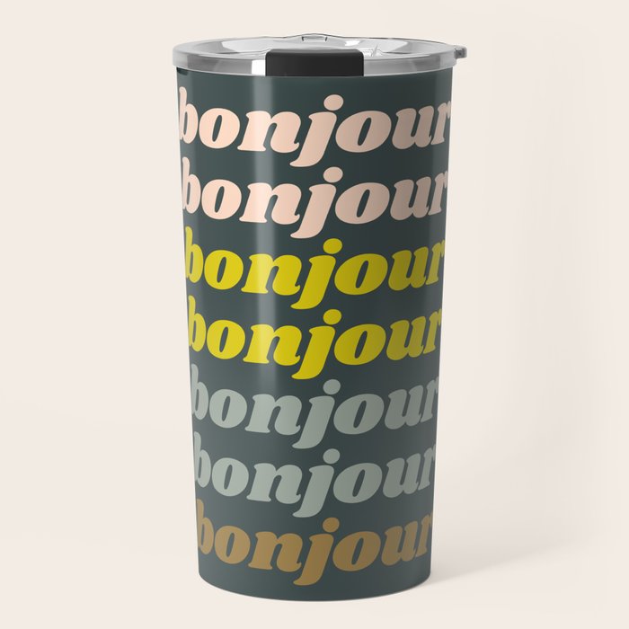 Bonjour in Pretty Pastels Travel Mug Gallery Image 1