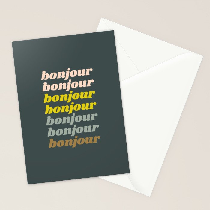 Bonjour in Pretty Pastels Stationery Card Gallery Image 2