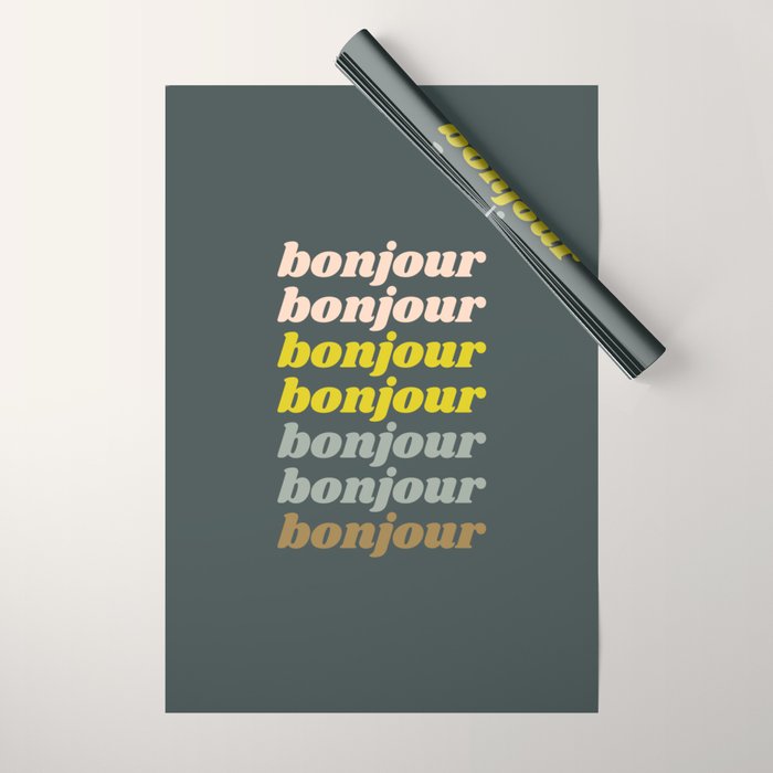 Bonjour in Pretty Pastels Wrapping Paper Gallery Image 1