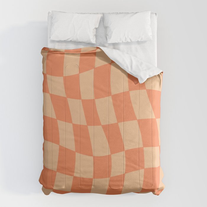 Coral Wavy Checkerboard Comforter Gallery Image 1