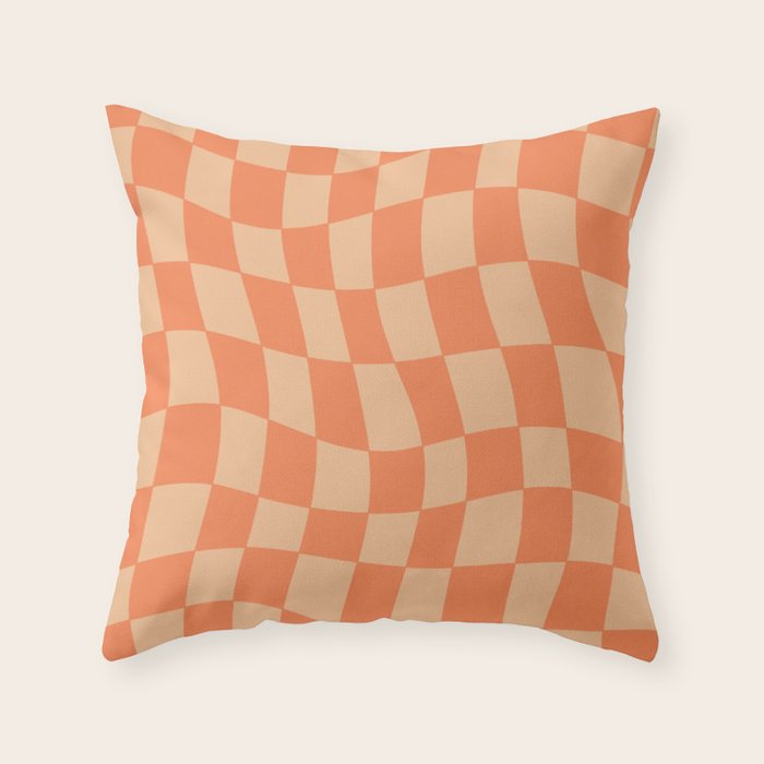 Coral Wavy Checkerboard Throw Pillow Gallery Image 1