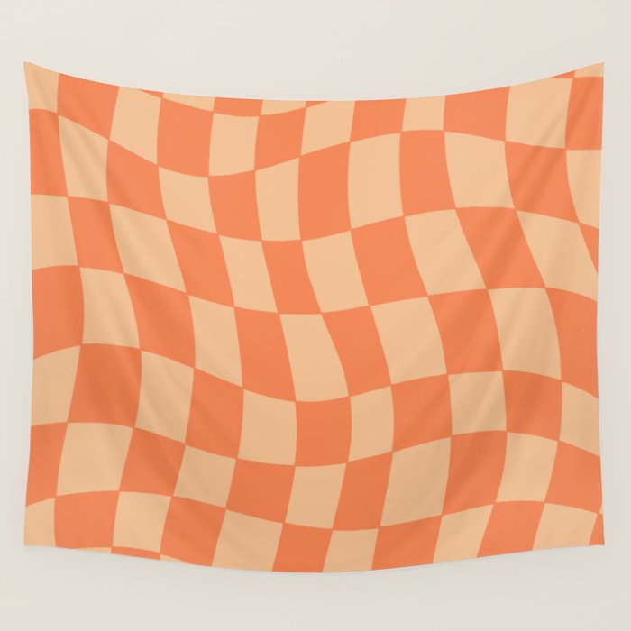 Coral Wavy Checkerboard Wall Tapestry Gallery Image 4