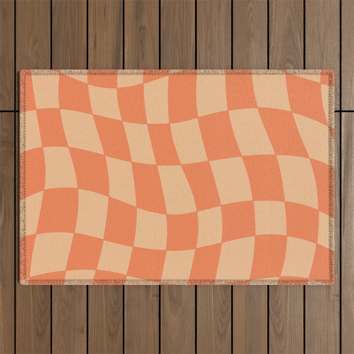 Coral Wavy Checkerboard Outdoor Rug Gallery Image 1
