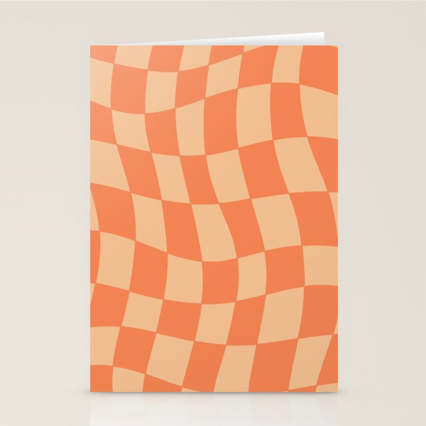 Coral Wavy Checkerboard Stationery Card Gallery Image 1