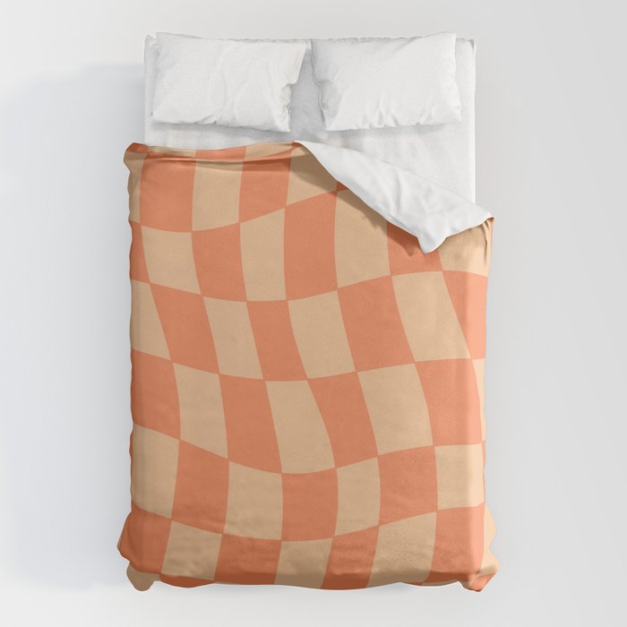 Coral Wavy Checkerboard Duvet Cover Gallery Image 6
