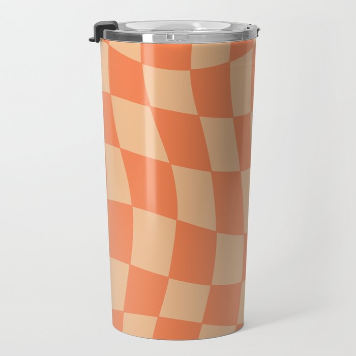 Coral Wavy Checkerboard Travel Mug Gallery Image 3
