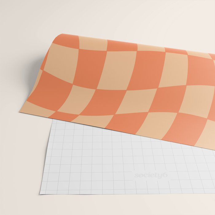 Coral Wavy Checkerboard Wrapping Paper Gallery Image 2