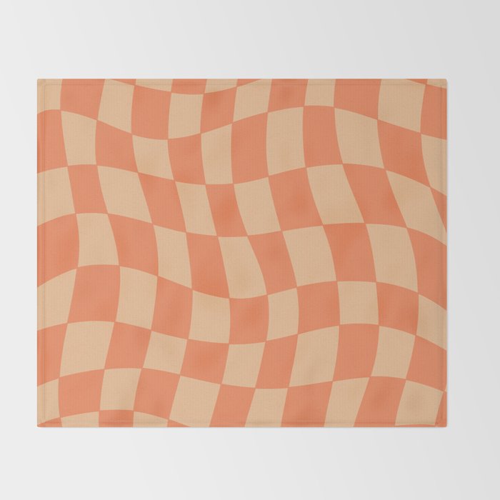 Coral Wavy Checkerboard Throw Blanket Gallery Image 2