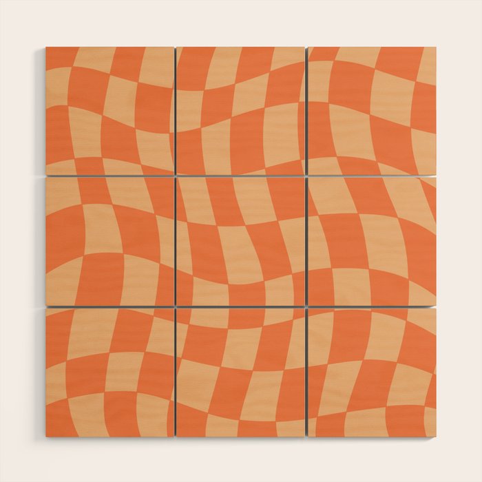 Coral Wavy Checkerboard Wood Wall Art Gallery Image 1