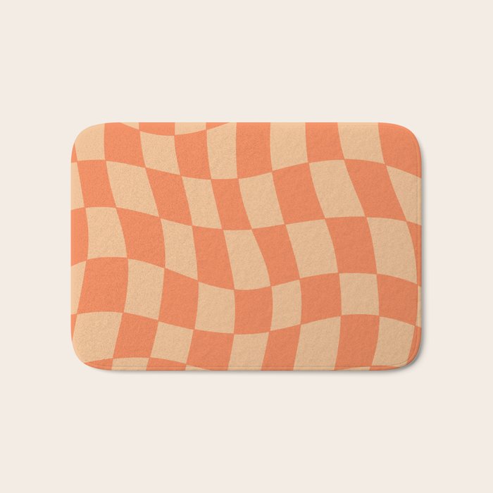 Coral Wavy Checkerboard Bath Mat Gallery Image 1