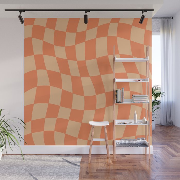 Coral Wavy Checkerboard Wall Mural Gallery Image 1