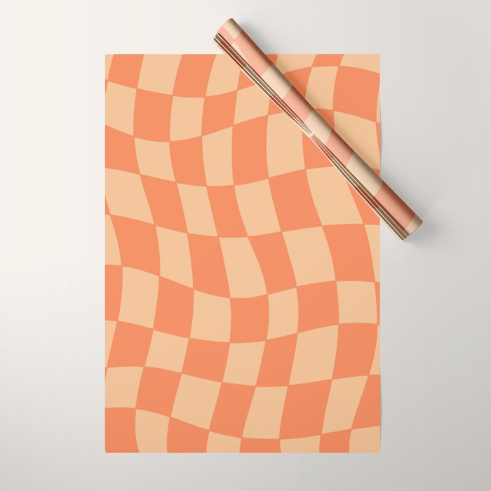 Coral Wavy Checkerboard Wrapping Paper Gallery Image 1