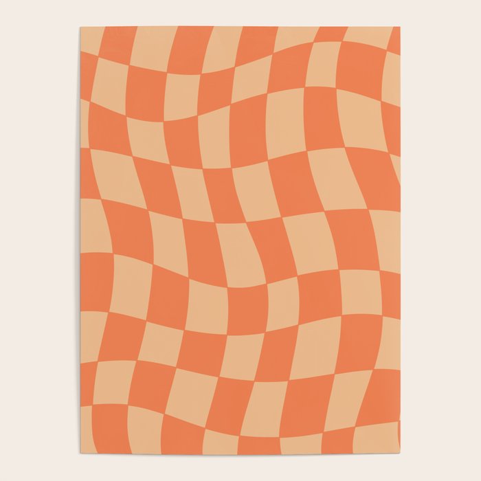 Coral Wavy Checkerboard Poster Gallery Image 4