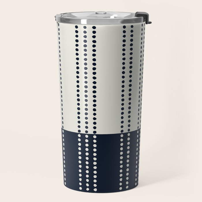 Spotted Stripes, Ivory and Navy Blue Travel Mug Gallery Image 2