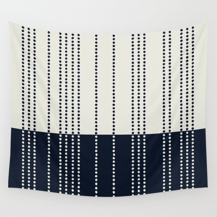 Spotted Stripes, Ivory and Navy Blue Wall Tapestry Gallery Image 4