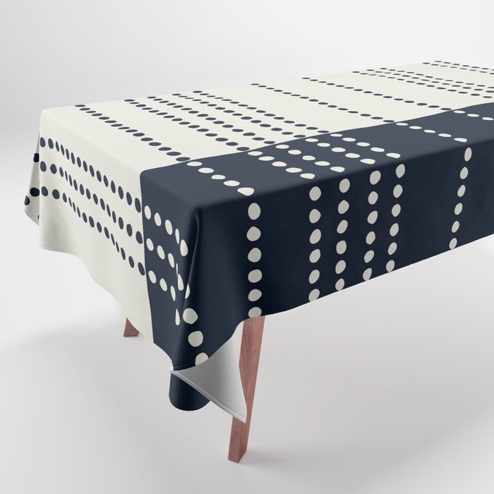 Spotted Stripes, Ivory and Navy Blue Tablecloth Gallery Image 1