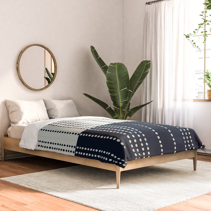 Spotted Stripes, Ivory and Navy Blue Comforter Gallery Image 2