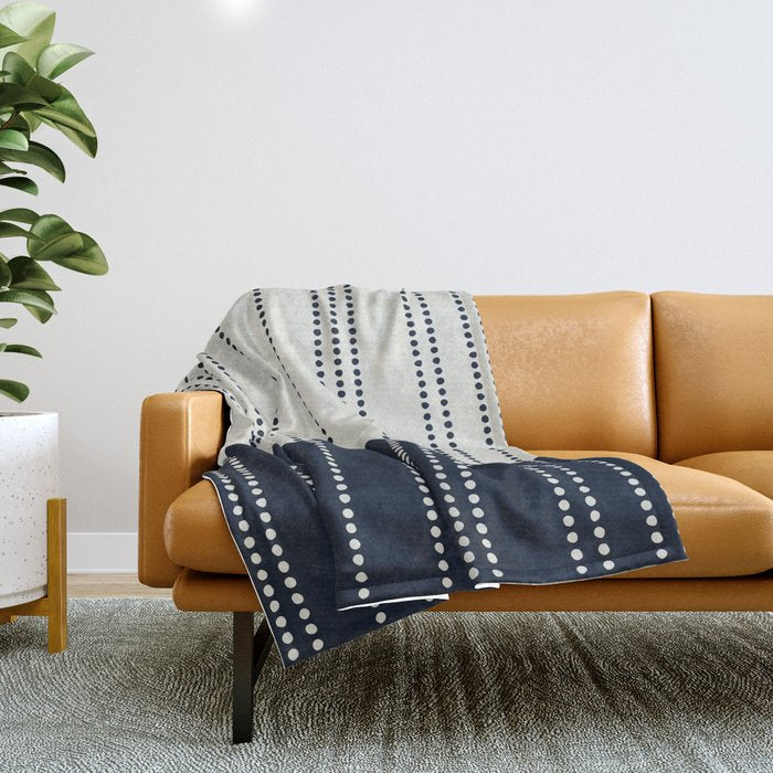Spotted Stripes, Ivory and Navy Blue Throw Blanket Gallery Image 1