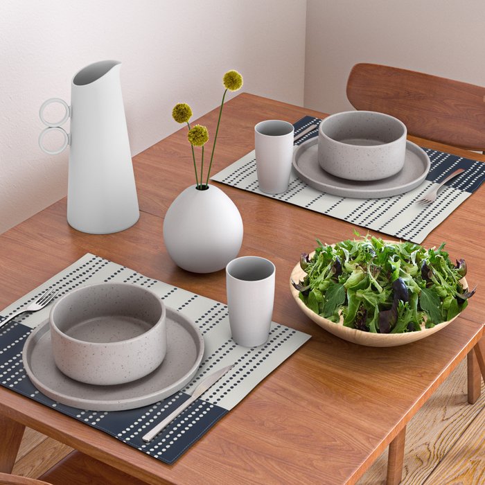 Spotted Stripes, Ivory and Navy Blue Placemat Gallery Image 2
