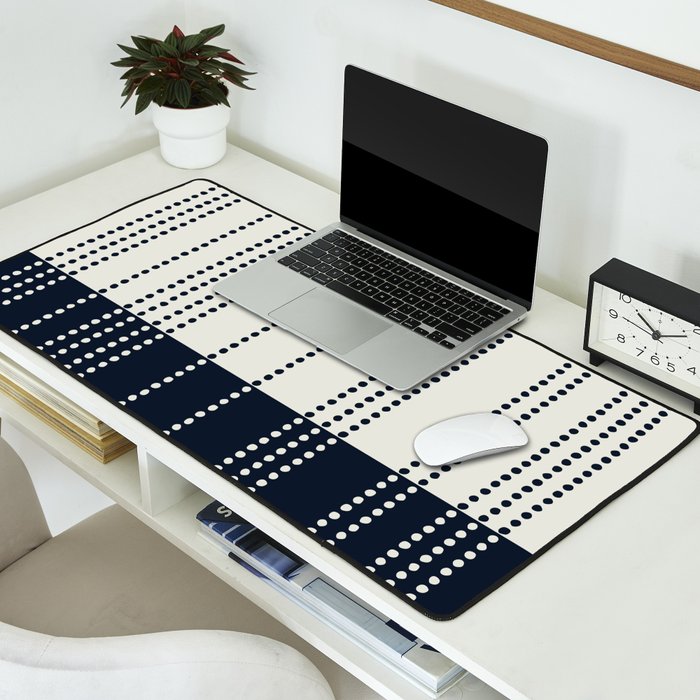 Spotted Stripes, Ivory and Navy Blue Desk Mat Gallery Image 2