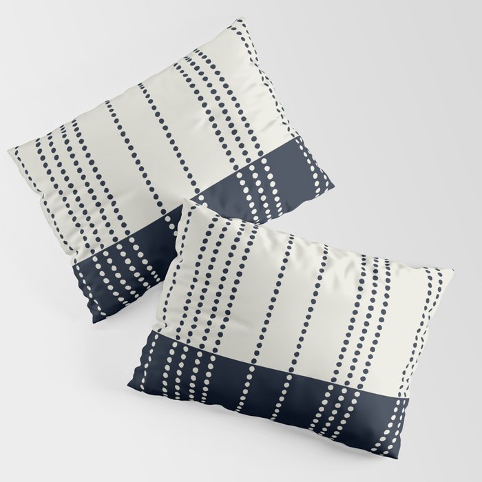 Spotted Stripes, Ivory and Navy Blue Pillow Sham Gallery Image 3