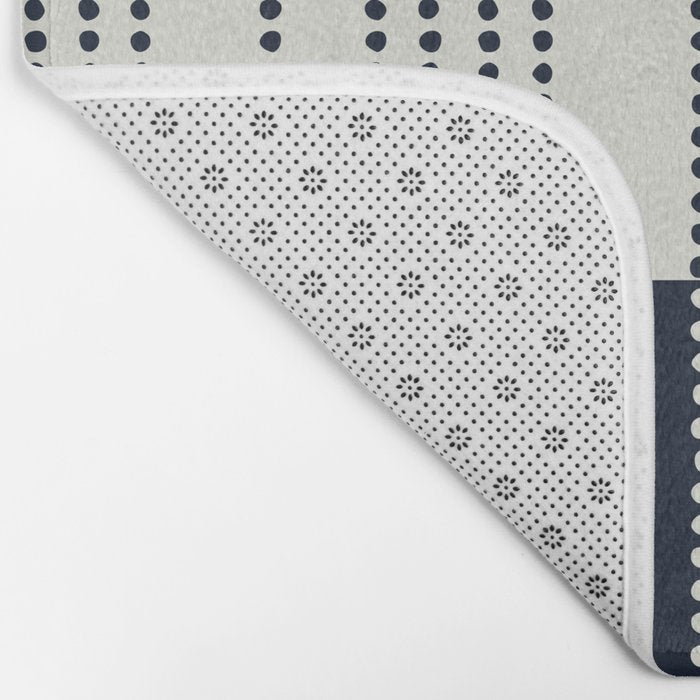 Spotted Stripes, Ivory and Navy Blue Bath Mat Gallery Image 2