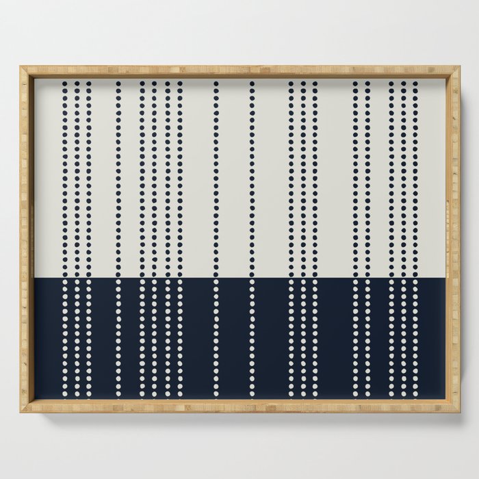 Spotted Stripes, Ivory and Navy Blue Serving Tray Gallery Image 1