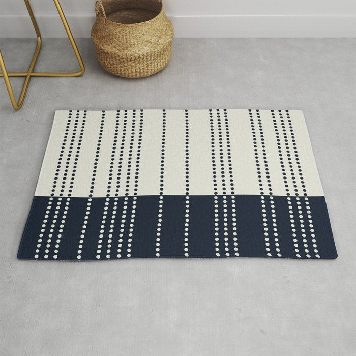 Spotted Stripes, Ivory and Navy Blue Rug Gallery Image 1