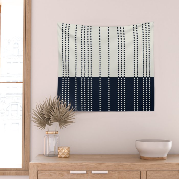 Spotted Stripes, Ivory and Navy Blue Wall Tapestry Gallery Image 2