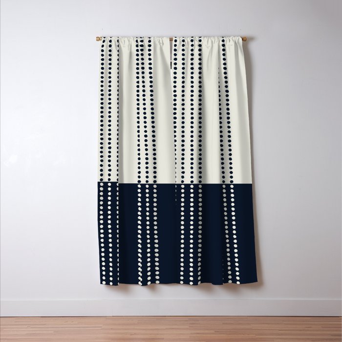 Spotted Stripes, Ivory and Navy Blue Window Curtain Gallery Image 3