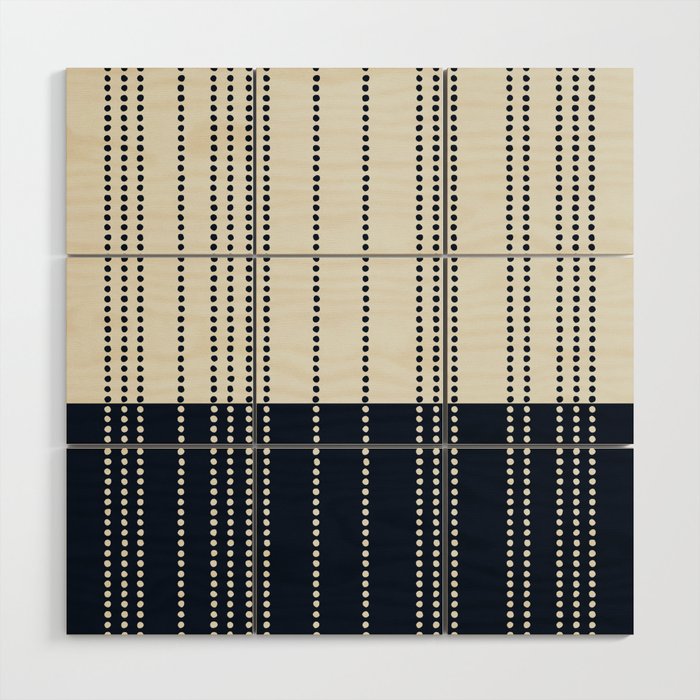 Spotted Stripes, Ivory and Navy Blue Wood Wall Art Gallery Image 1