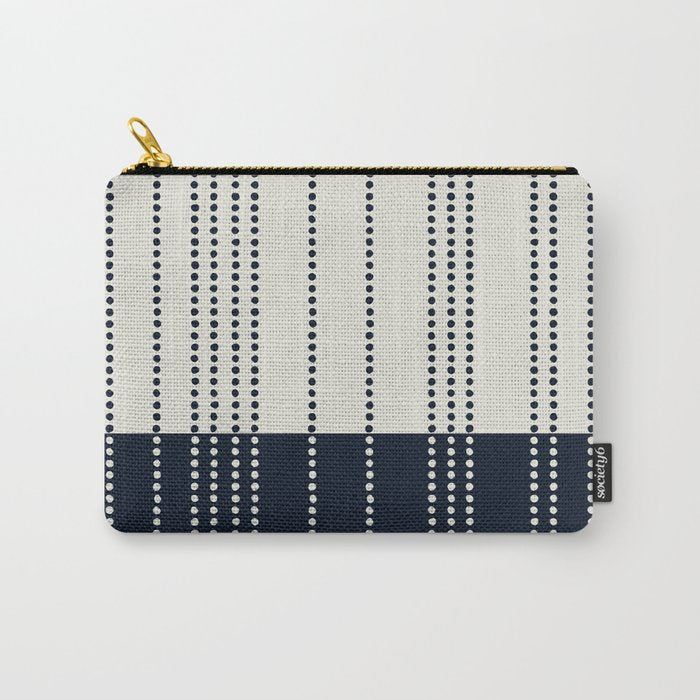 Spotted Stripes, Ivory and Navy Blue Carry All Pouch Gallery Image 1